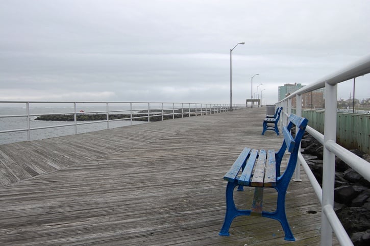 Empty boardwalk on a rainy day in Atlantic City