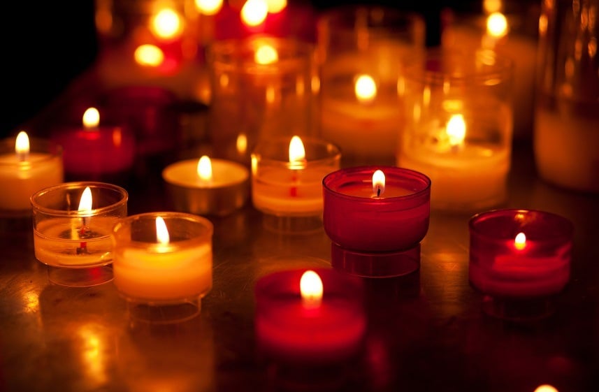 Church candles in red and yellow