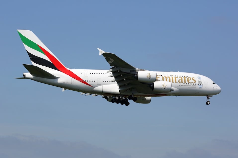Emirates Airbus A380 airplane London Heathrow airport