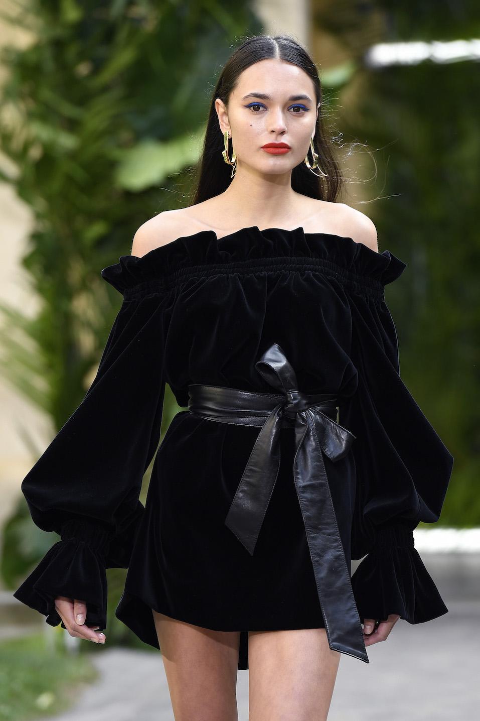 A model presents a creation by Galia Lahav