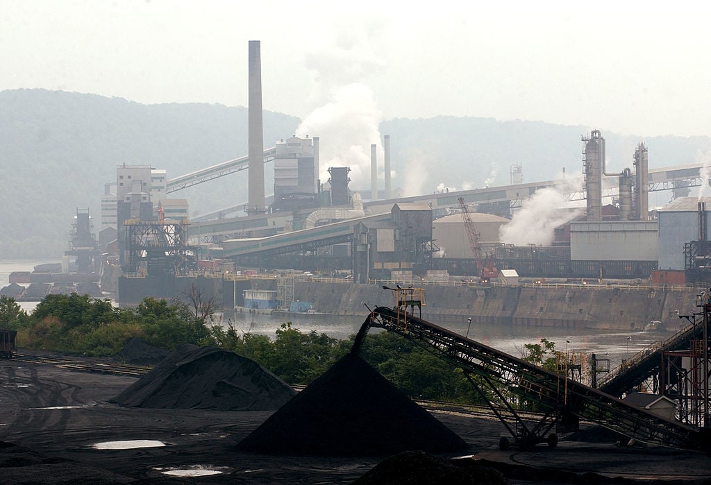 Smoke billows from a coal powered steel plant in western Pennsylvania