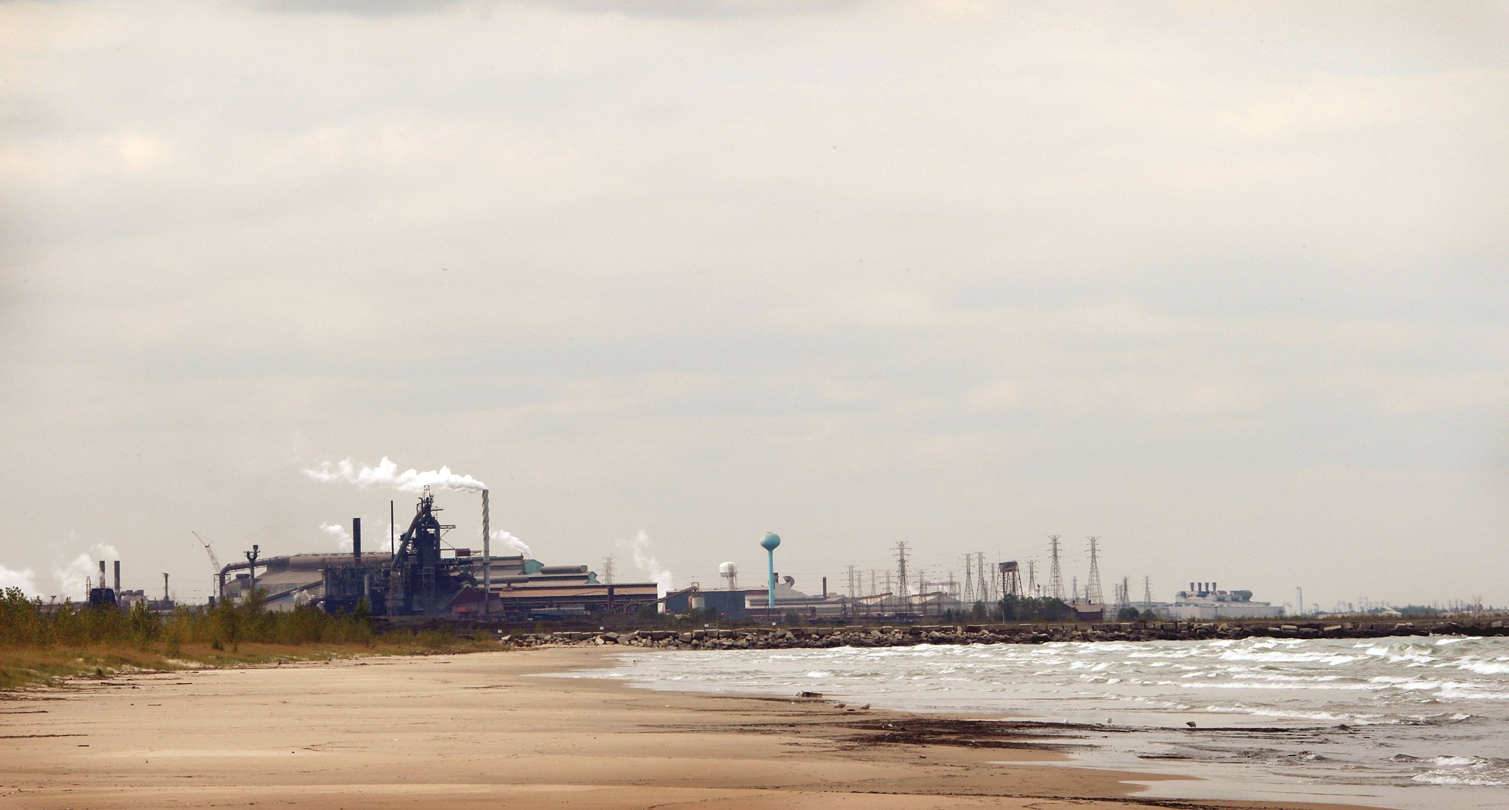 The United States Steel Gary Works plant juts out of the landscape in Gary, Indiana