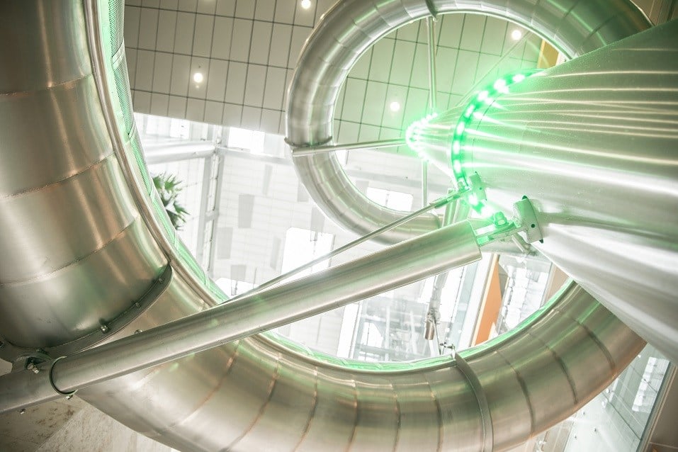 Indoor steel slide at Changi Airport