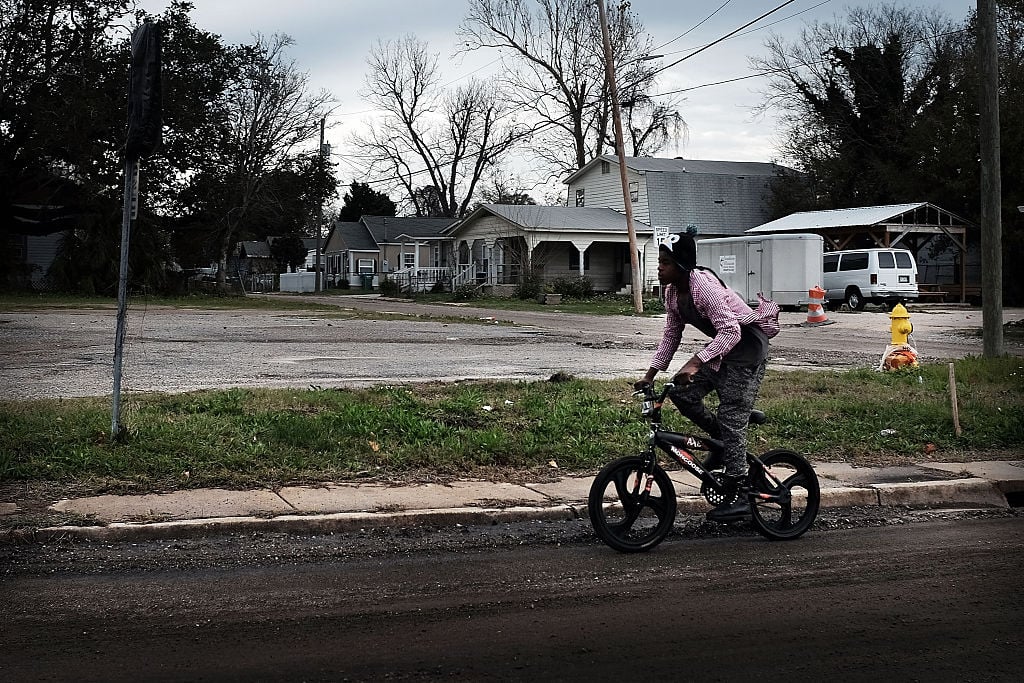 Dirt streets still make up parts of East Biloxi on January 2, 2016 in Biloxi, Mississippi
