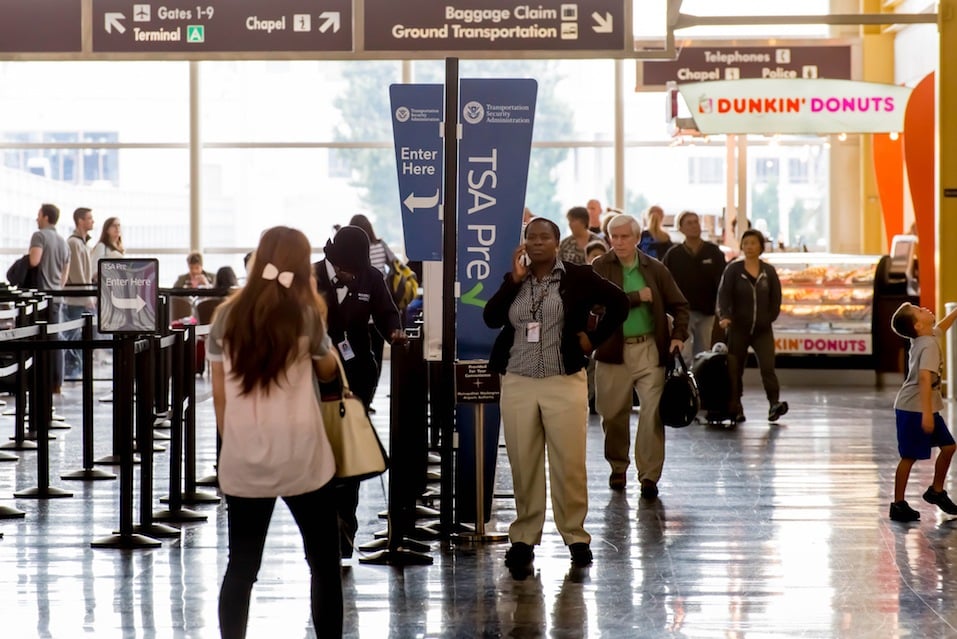 Passengers in the TSA line in an airport