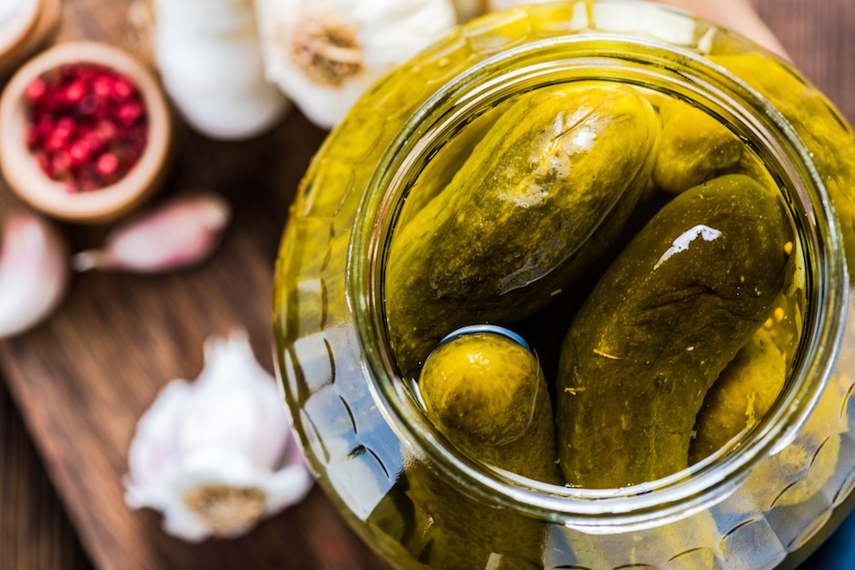 Pickled gherkins in jar Pickled gherkins in jar