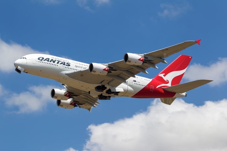 Qantas Airbus A380 VH-OQF Taking off Qantas Airbus A380 VH-OQF Taking off