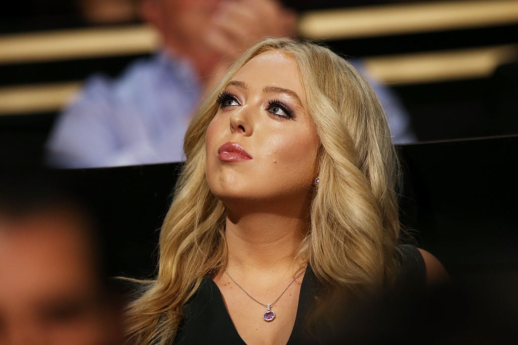 Tiffany Trump listens to a speech on the first day of the Republican National Convention