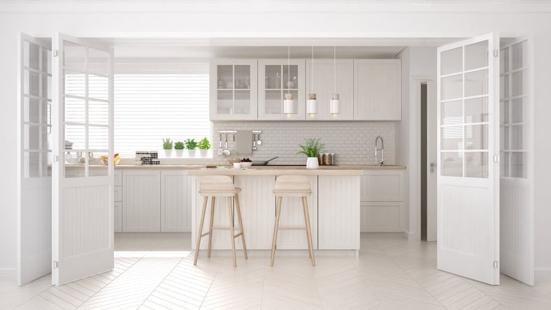 Scandinavian classic kitchen with wooden and white details