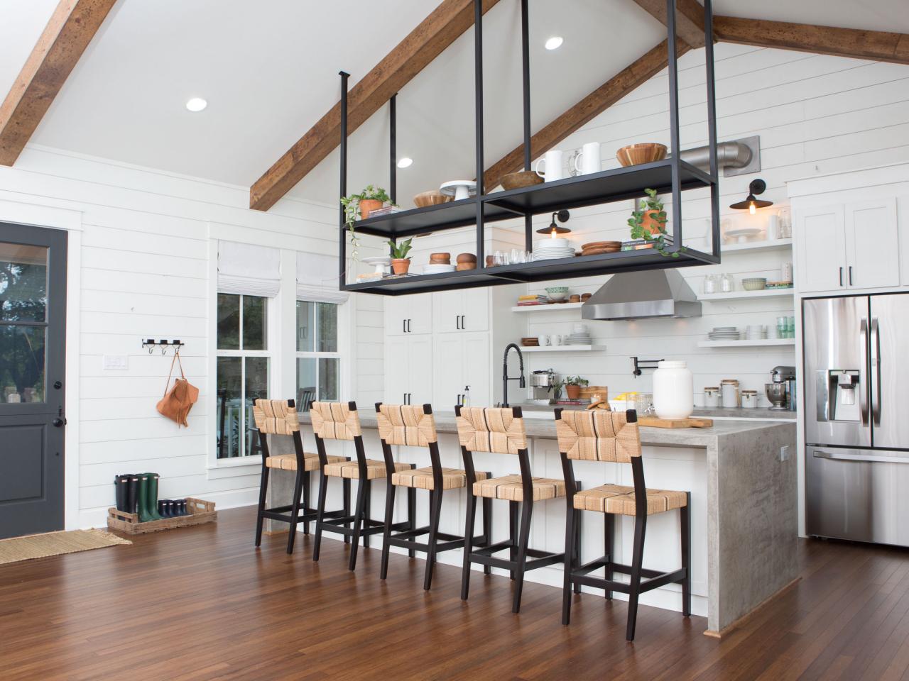Suspended shelves in a home on HGTV's 'Fixer Upper'