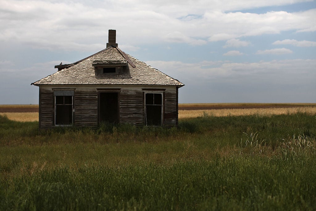 The remains of an abandoned home on an isolated stretch of land in Cheyenne, Wyoming