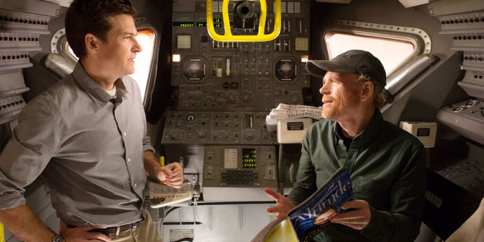 Jason Bateman and Ron Howard inside a model spacecraft