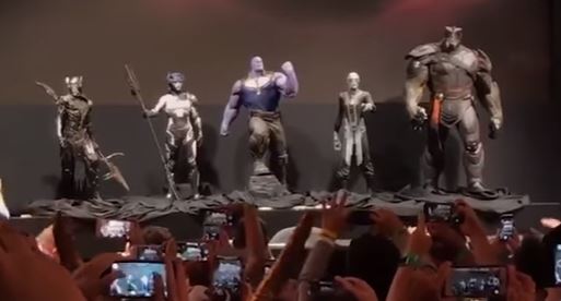 The Children of Thanos are unveiled at Comic-Con while the audience takes pictures The Children of Thanos are unveiled at Comic-Con while the audience takes pictures