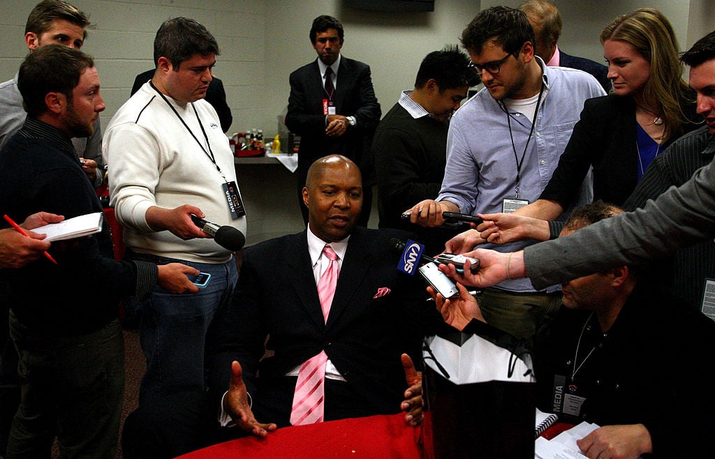 Derrick Coleman answers question from the media