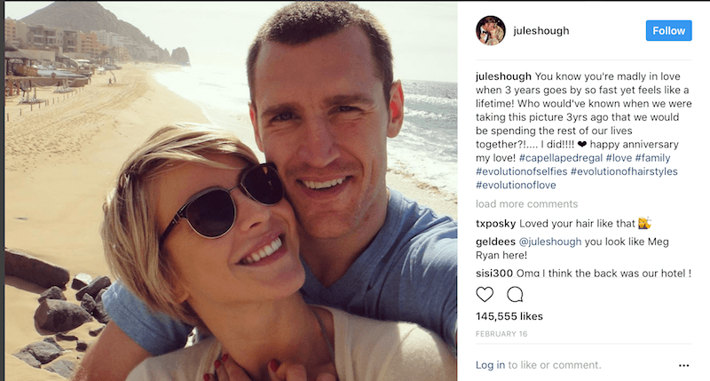 Julianne Hough and Brooks Laich pose for a selfie on a beach Julianne Hough and Brooks Laich pose for a selfie on a beach