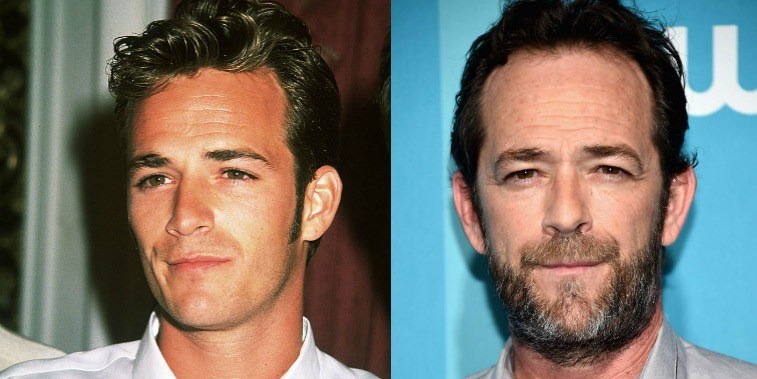 Luke Perry in the '90s and in 2017, posing
