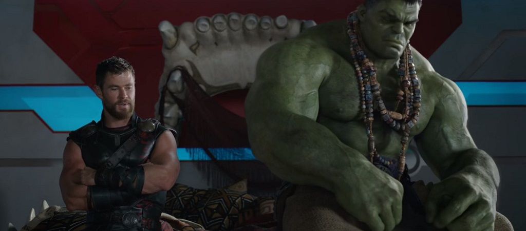 Thor and Hulk sitting next to each other in Thor: Ragnarok