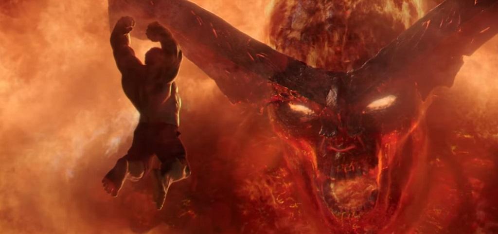 Hulk lunges at fire demon Surtur in Thor: Ragnarok Hulk lunges at fire demon Surtur in Thor: Ragnarok