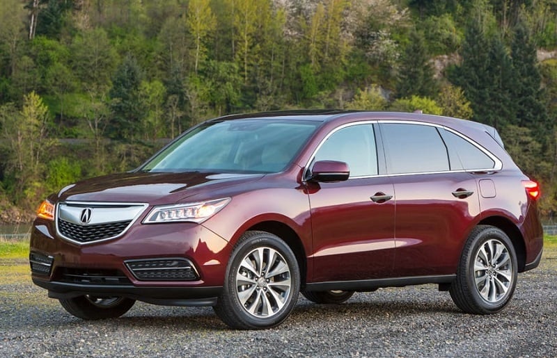 Front three-quarter view of maroon 2014 Acura MDX SUV