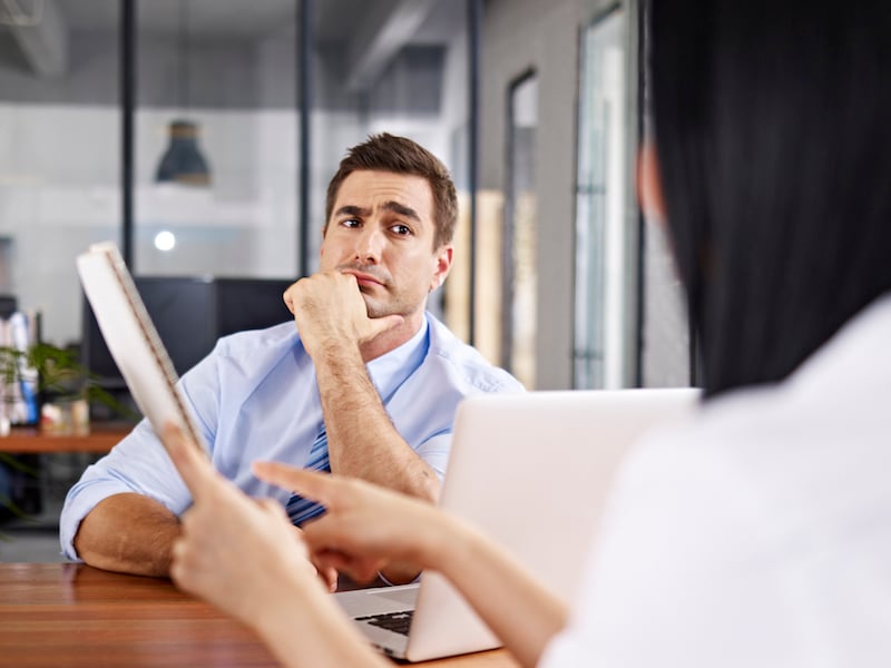 man in interview