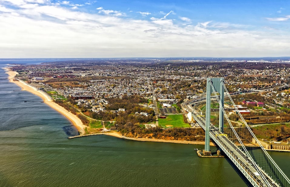 Aerial view on Verrazano-Narrows Bridge over the Narrows