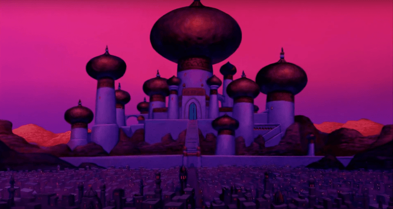 A castle in the opening scene of Disney's Aladdin. A castle in the opening scene of Disney's Aladdin.