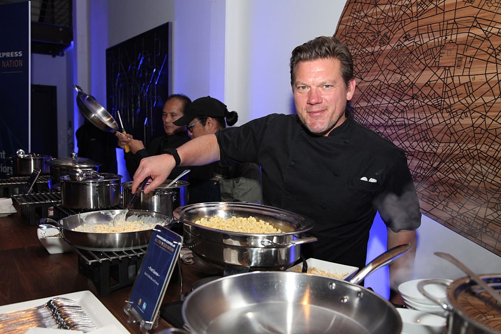 Chef Tyler Florence preps the menu at the first American Express "All for Dub Nation"