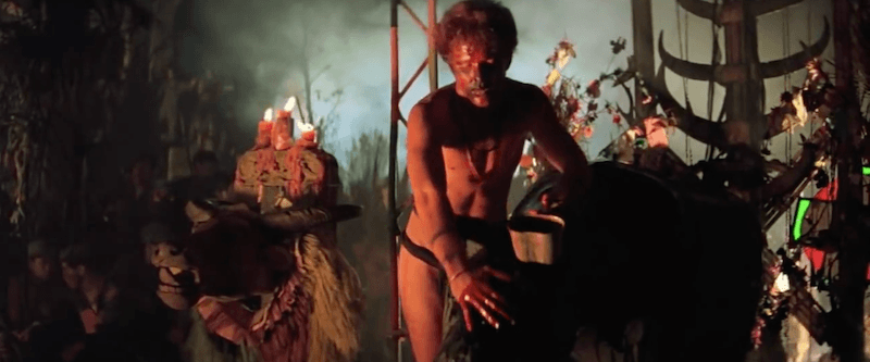 A man in underwear performs an animal sacrifice in Apocalypse Now A man in underwear performs an animal sacrifice in Apocalypse Now