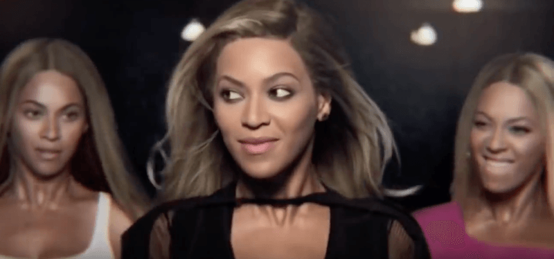 Beyonce stands with her music video personas in the Pepsi commercial. Beyonce stands with her music video personas in the Pepsi commercial.