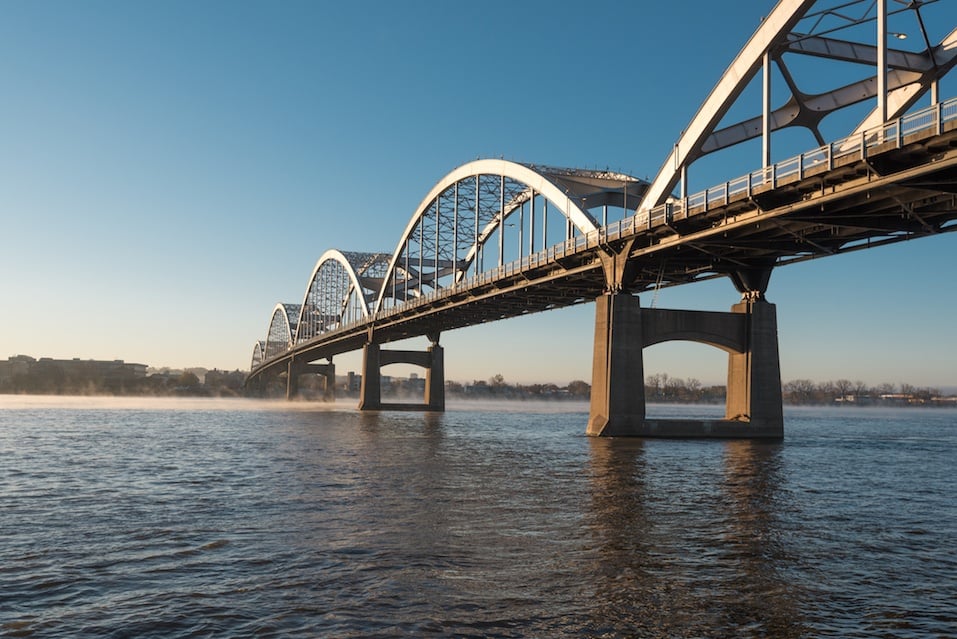 Centennial Bridge Crosses the Mississippi River