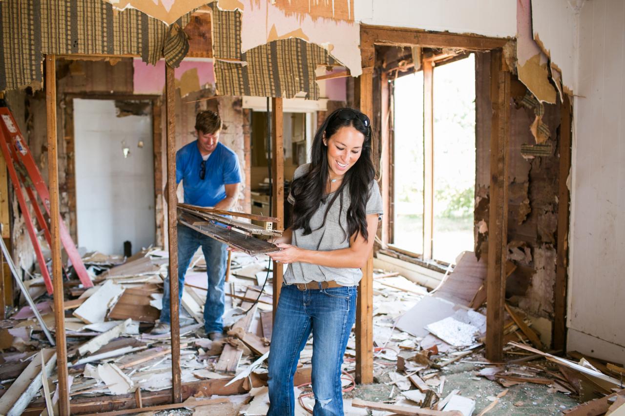 Chip and Joanna Gaines during demo day on HGTV's 'Fixer Upper'