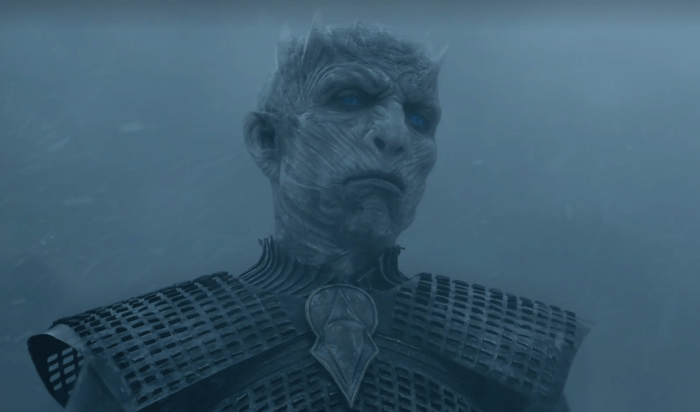 Night King observes his enemy during battle scene. Night King observes his enemy during battle scene.