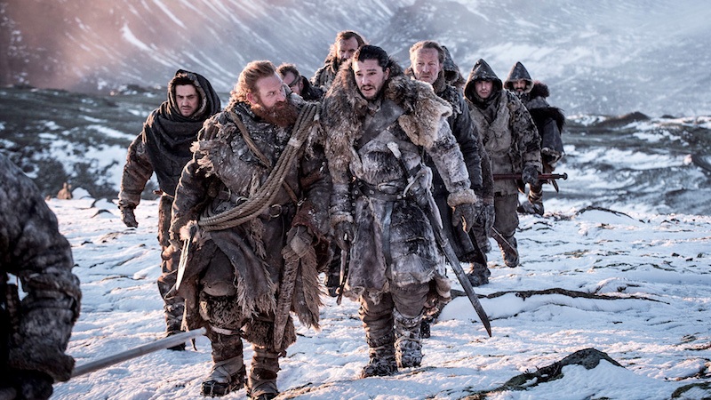 Game of Thrones Jon Snow walks with Gendry and others