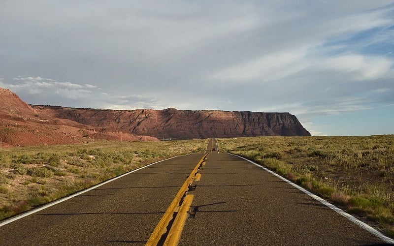 A desert road in Arizona seen at ground level