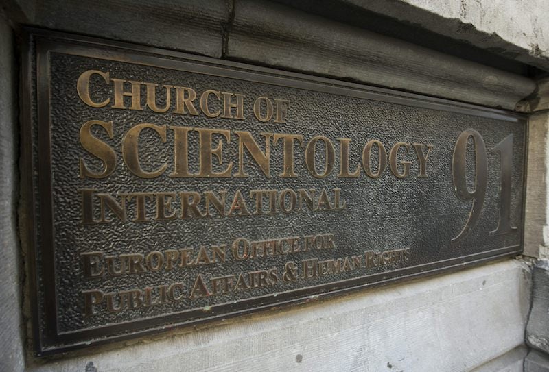 A close-up look at a Church of Scientology sign on a church in Brussels A close-up look at a Church of Scientology sign on a church in Brussels