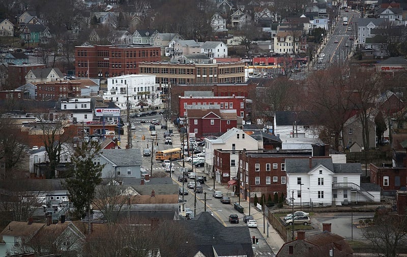 Overhead view of streets in New London, CT.
