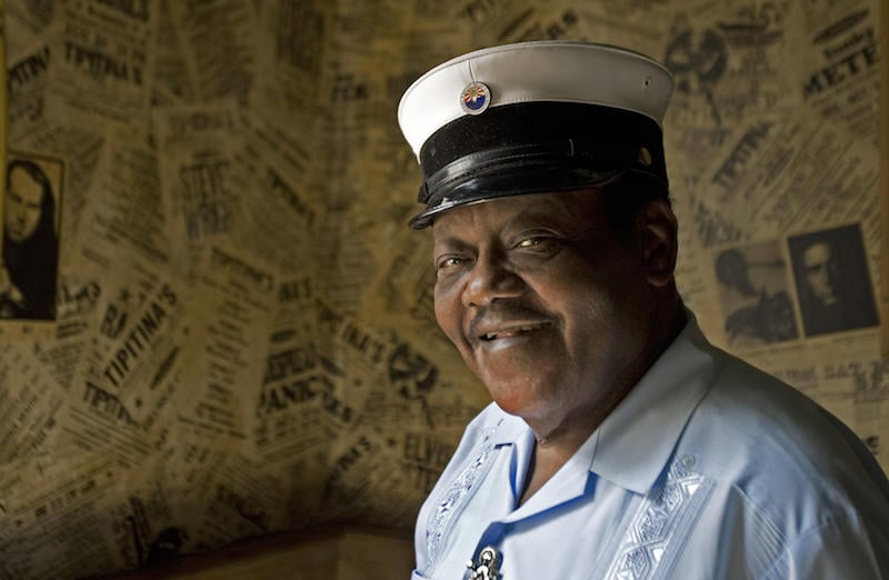 New Orleans resident and legendary pianoman Fats Domino pauses a moments for a photo after meeting with reporters 19 August 2007 to talk about his new 2- disk album "Goin' Home: A Tribute to Fats Domino" to be released 25 September 2007. The album is full of music's superstars with the expected large royalties going to to his Tipitiana's Foundation, with the mission of preserving the musical culture of New Orleans and the building of a lower 9th ward cultural center. AFP photo/Paul J.Richards (Photo credit should read PAUL J. RICHARDS/AFP/Getty Images) New Orleans resident and legendary pianoman Fats Domino pauses a moments for a photo after meeting with reporters 19 August 2007 to talk about his new 2- disk album "Goin' Home: A Tribute to Fats Domino" to be released 25 September 2007. The album is full of music's superstars with the expected large royalties going to to his Tipitiana's Foundation, with the mission of preserving the musical culture of New Orleans and the building of a lower 9th ward cultural center. AFP photo/Paul J.Richards (Photo credit should read PAUL J. RICHARDS/AFP/Getty Images)