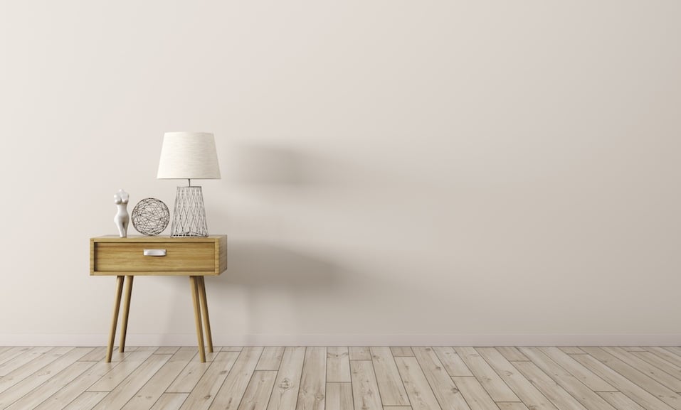 Interior background of living room with wooden side table