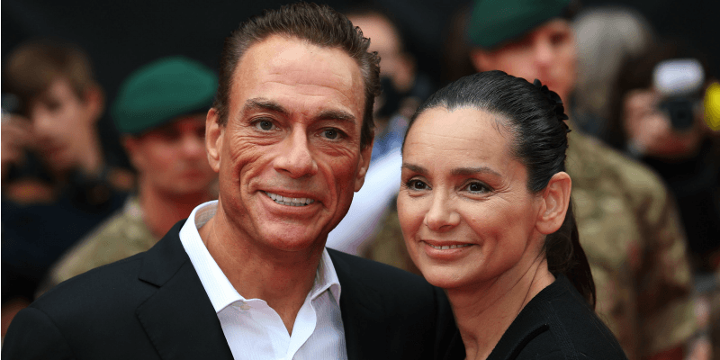 Jean-Claude Van Damme and Gladys Portugues pose together on the red carpet. Jean-Claude Van Damme and Gladys Portugues pose together on the red carpet.