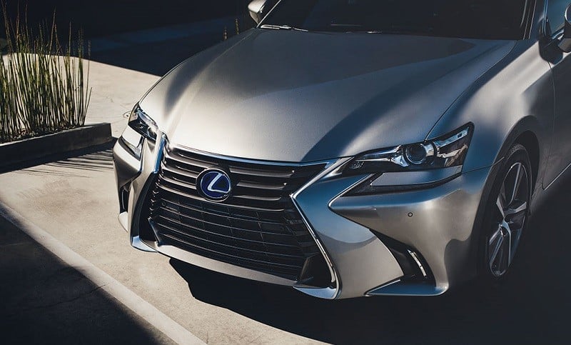 Close-up of hood of '17 Lexus GS 450 Hybrid