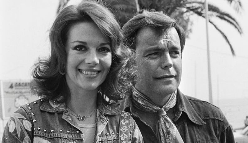 Natalie Wood and Robert Wagner This is a black and white photo of Natalie Wood and Robert Wagner pose together.