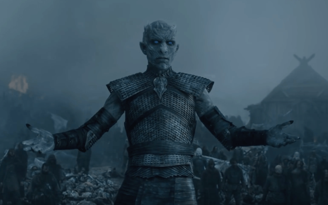 The Night King holds out his hands while staring ahead 