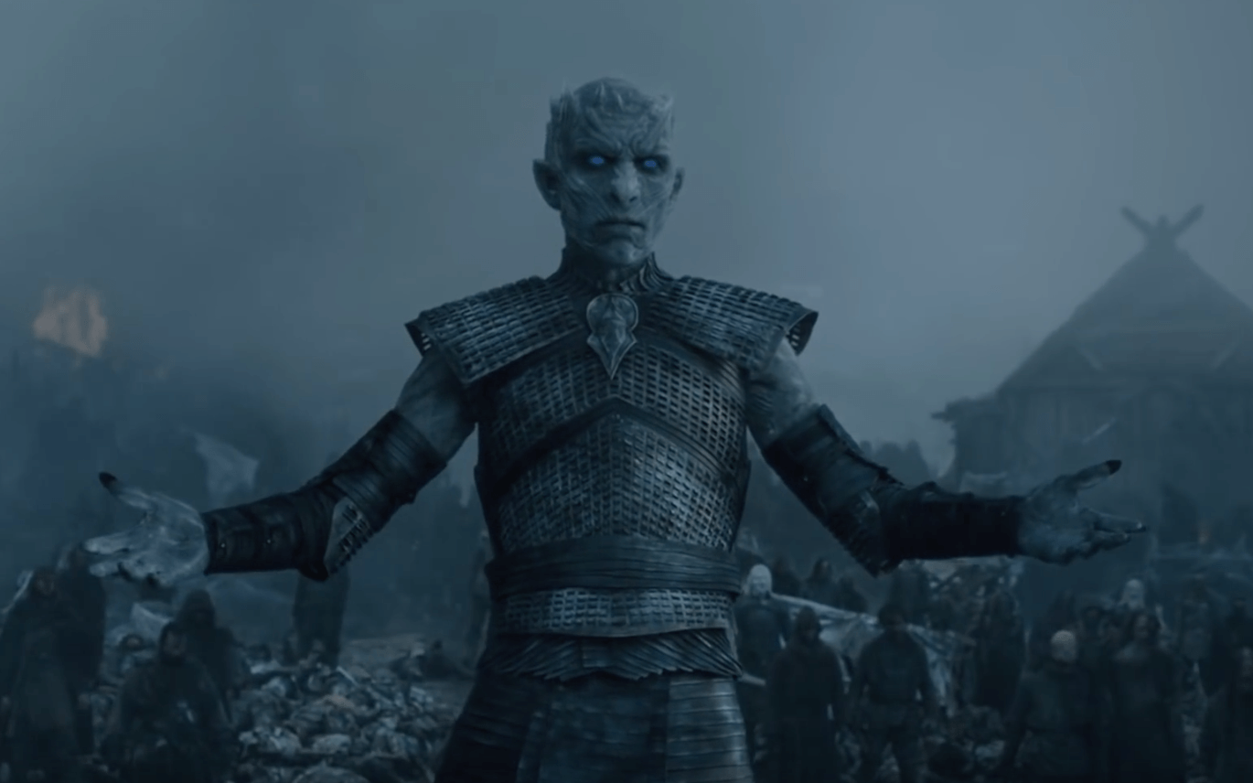 The Night King holds out his hands while staring ahead The Night King holds out his hands while staring ahead
