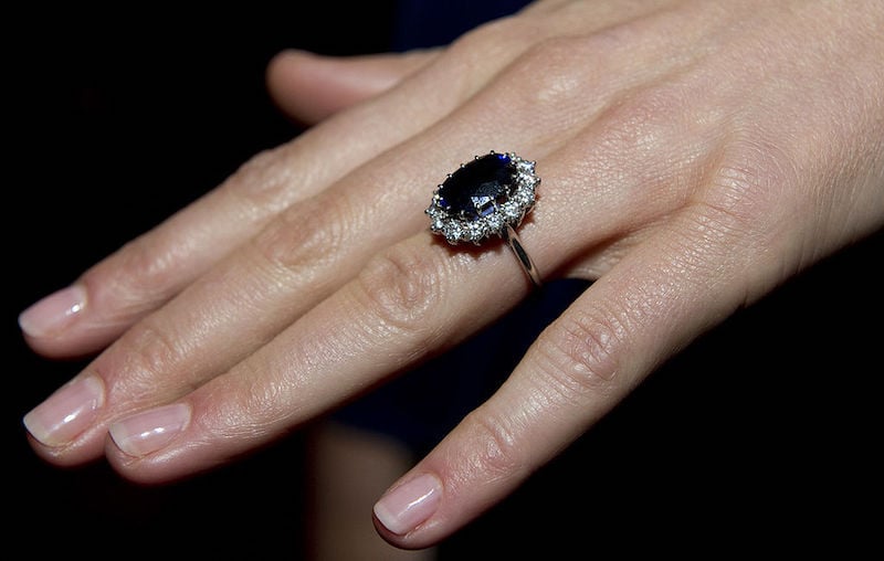 Kate Middleton wearing her engagement ring.