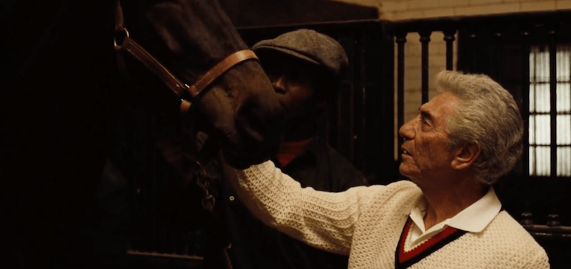 A man pets a horse in The Godfather A man pets a horse in The Godfather