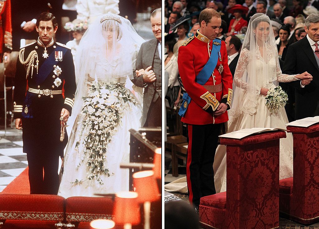 A side by side comparison of Princess Diana and Prince Charles' wedding and Prince William and Princess Kate's wedding