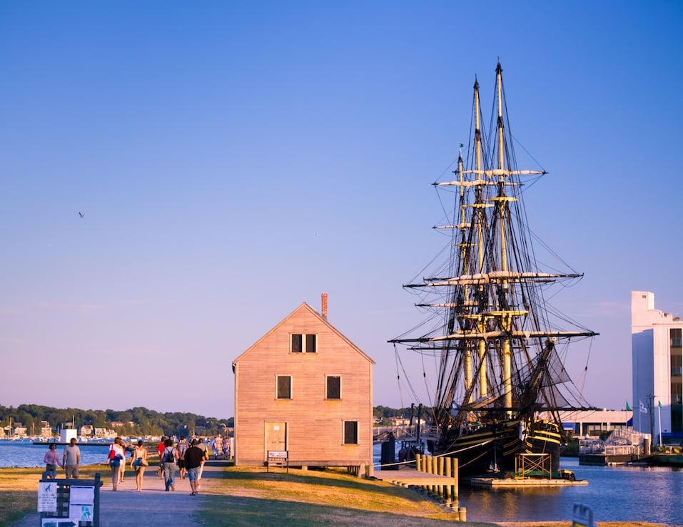 Visitors along the waterfront at Salem Maritime National Historic Site in Salem