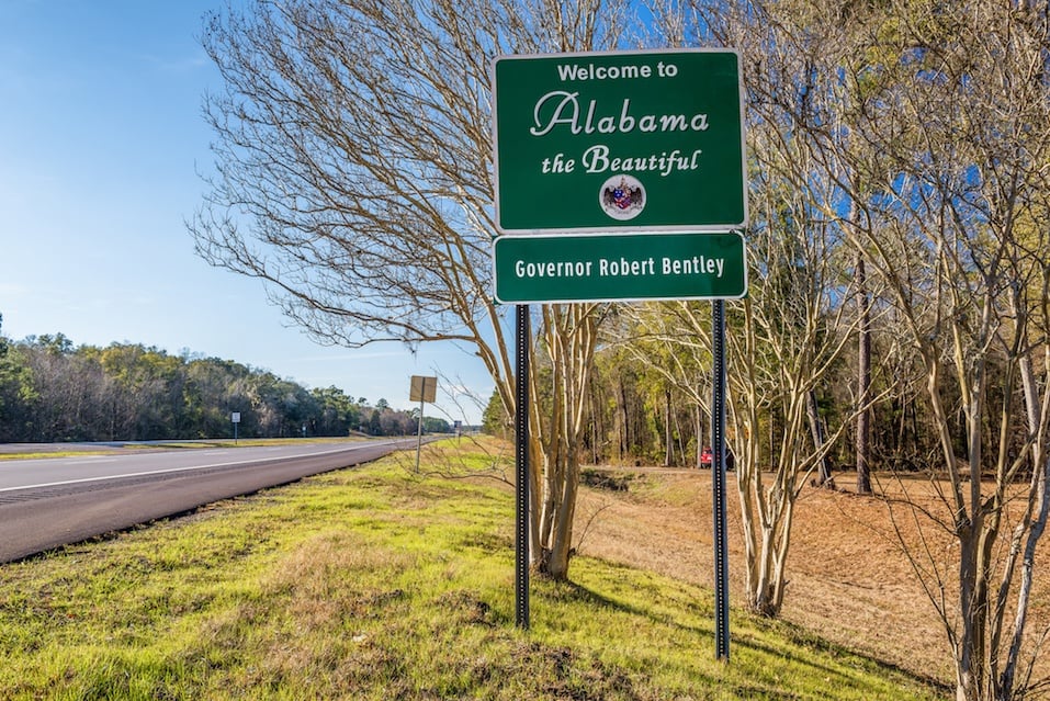Welcome to Alabama road sign on US-84 near Gordon