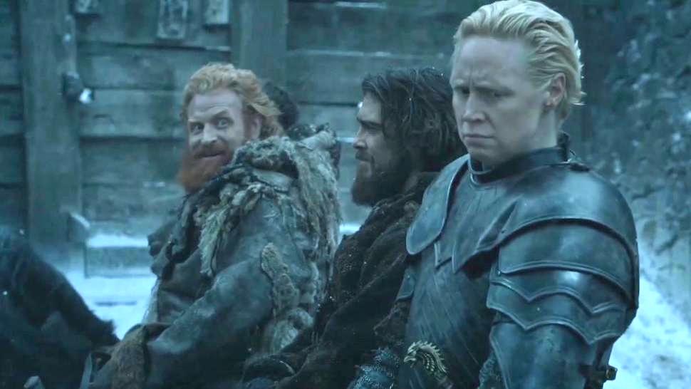 Tormund rides on a horse next to two other men in Game of Thrones Tormund rides on a horse next to two other men in Game of Thrones