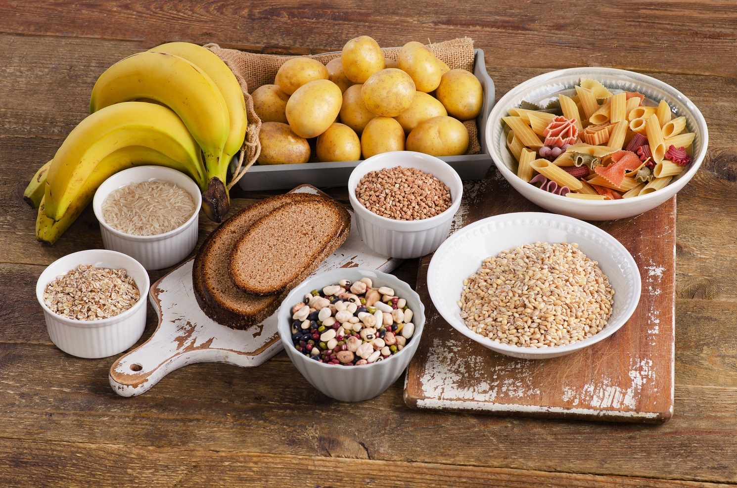 Carbs on a wooden surface